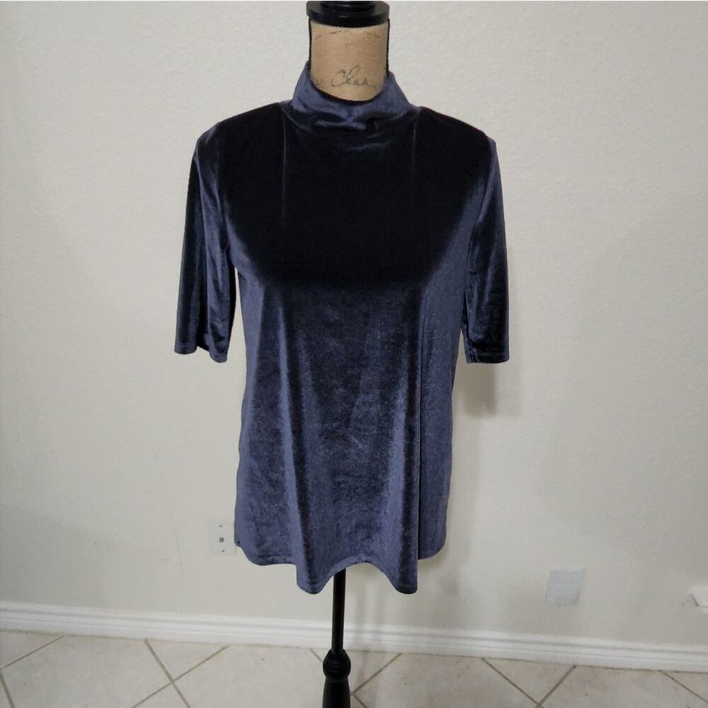 LOFT blue velvet mock‎ turtleneck blouse size small